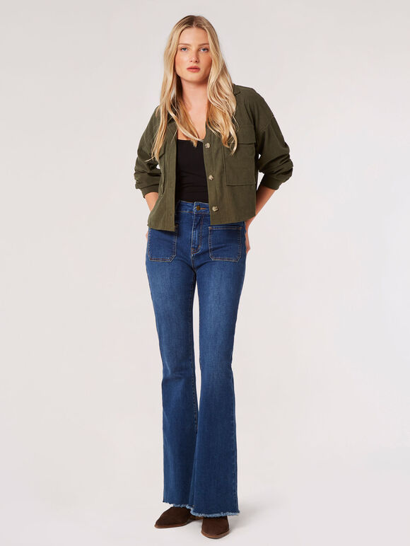 Cropped Corduroy Shacket, Khaki, large