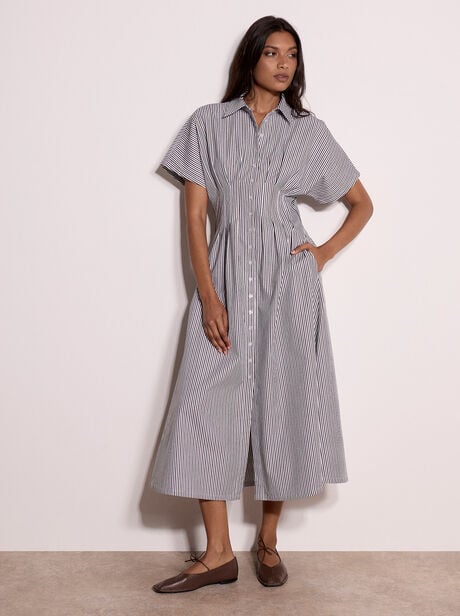 Stripe Structured Shirt Midaxi Dress