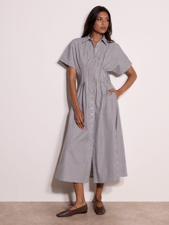 Stripe Structured Shirt Midaxi Dress, White, large