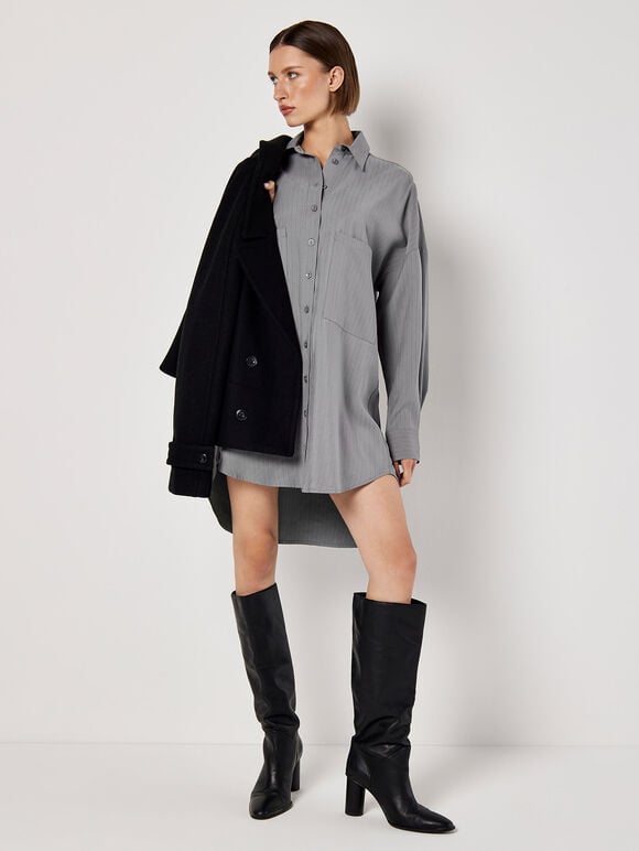 Pinstripe Oversized Shirt Mini Dress, Grey, large