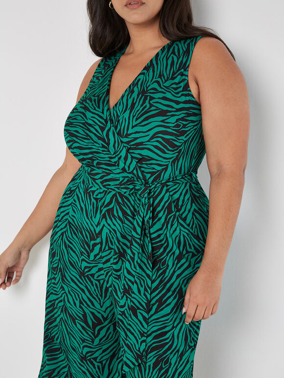 Curve Zebra Print Jumpsuit, Green, large