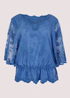 Floral Broderie Batwing Top, Blue, large