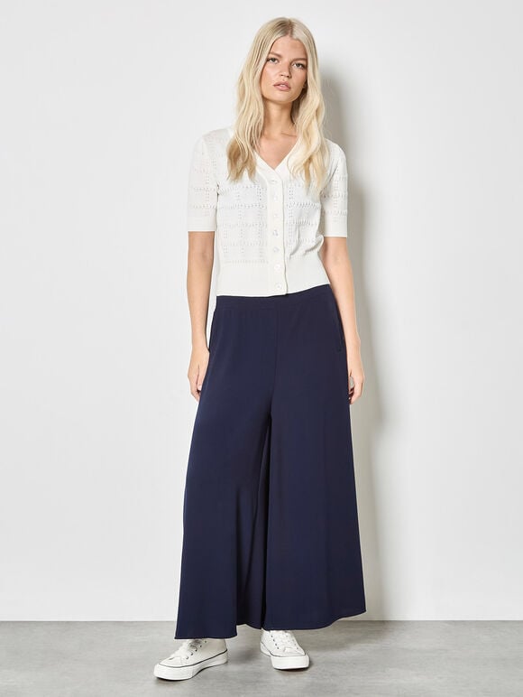 Stripe Pointelle Knit Cardigan, White, large