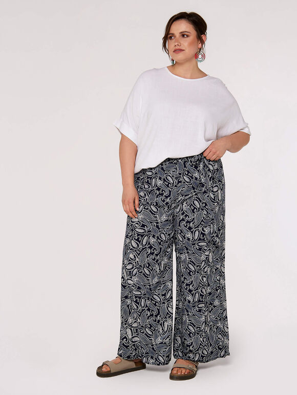 Curve Paisley Palazzo Trouser, Navy, large