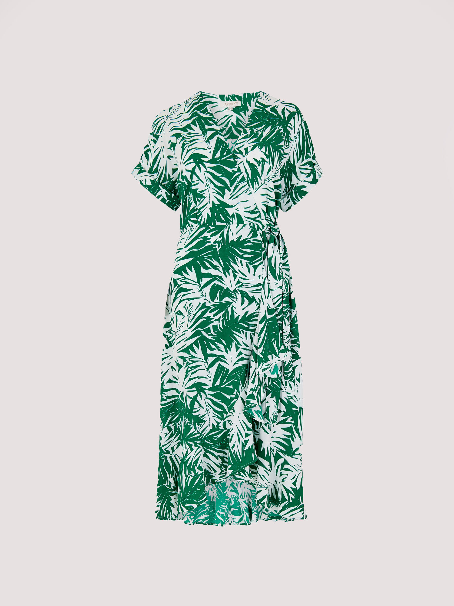 Leaf Print Wrap Dress Apricot Clothing