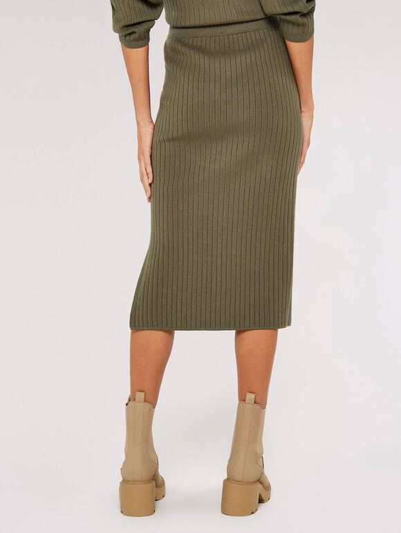 Vertical Rib Side Split Skirt, Khaki, large