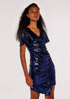 Sequin Ruche Mini Dress, Navy, large