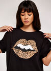 Wild Animal Lips Turn Up T-Shirt, Noir, grand