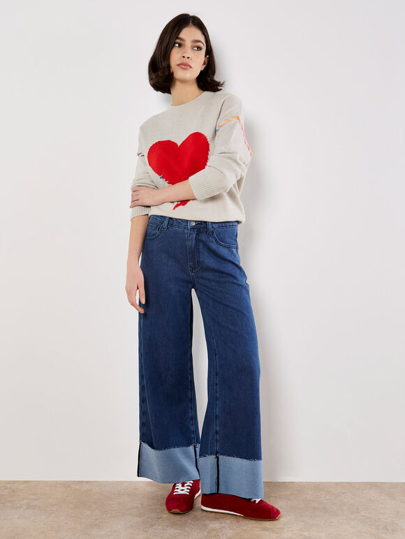 Colourful Stitch Heart Jumper, Stone, large