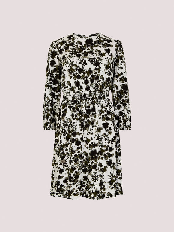 Brushstroke Smock Mini Dress, Khaki, large