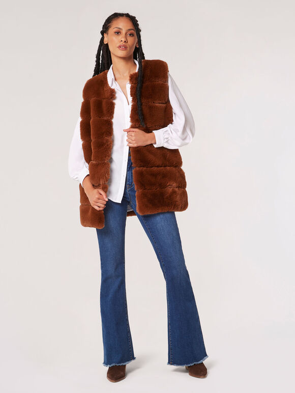 Soft Touch Faux Fur Gilet, Rust, large