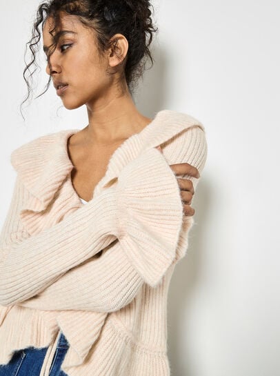 Ruffle Ribbed Knit Cardigan