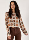 Crochet Squares Cropped Jumper, Stone, large