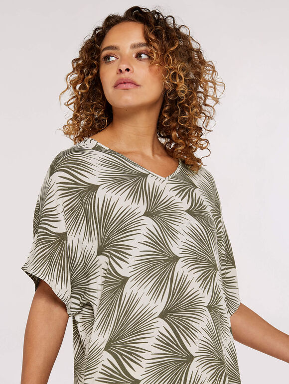 Printed Midi Kaftan, Khaki, large