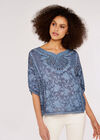 Embroidered Mesh Top, Navy, large