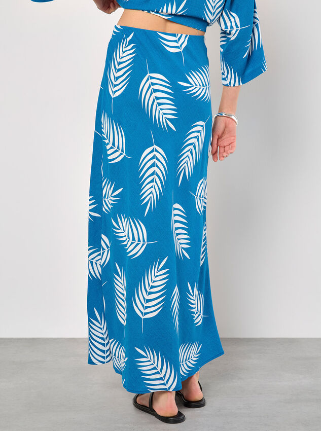 Tropical Leaf Bias Maxi Skirt, Blue, large