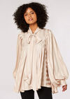 Tie-Neck Oversized Blouse, Stone, large