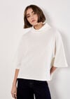 Waffle Knit Mock Neck T-Shirt, Cream, large