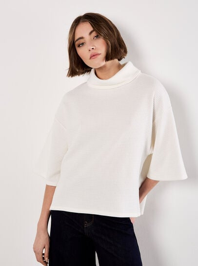 Waffle Knit Mock Neck T-Shirt