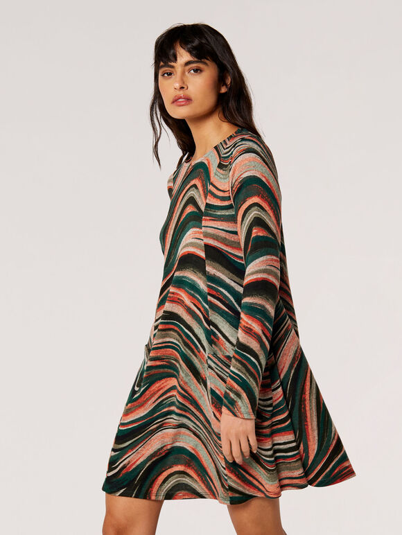 Swirl Jersey Knit Swing Mini Dress, Orange, large