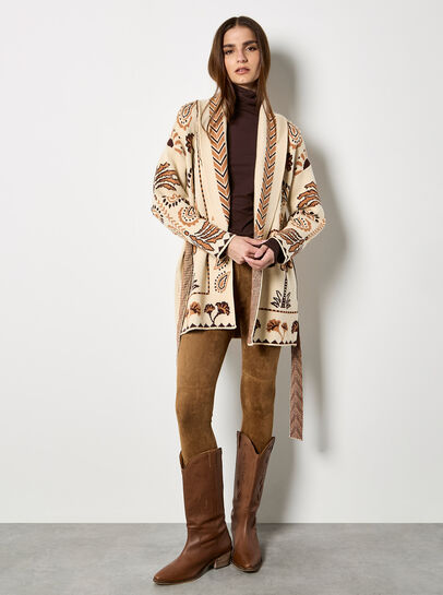 Chevron Palm Belted Cardigan