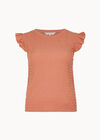 Textured Jersey Ruffle Sleeve T-Shirt, Coral, large