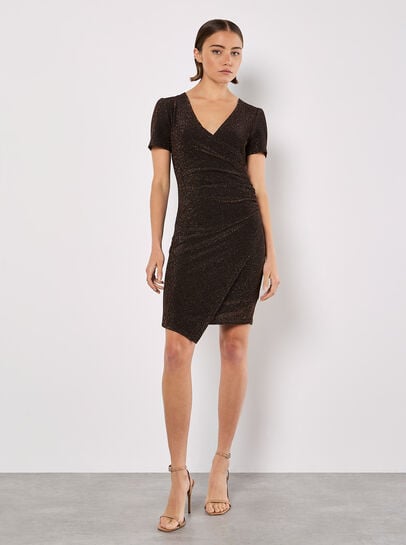Metallic Bodycon Wrap Mini Dress