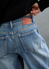 Ayla Rhinestone Panel Barrel Jeans, Blue, large