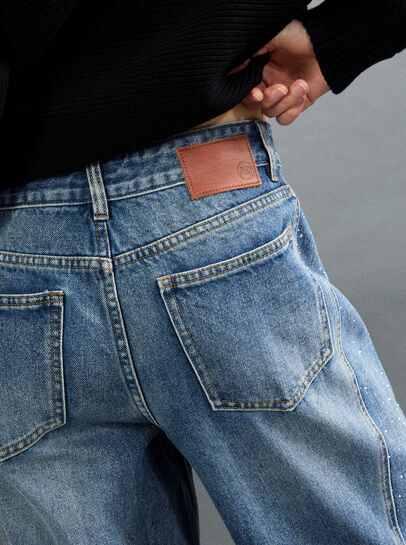Ayla Rhinestone Panel Barrel Jeans