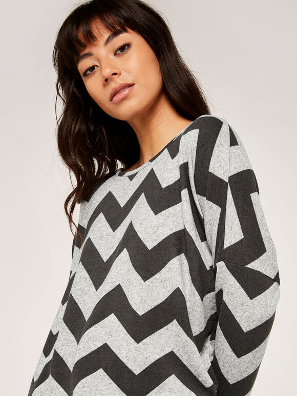 Chevron Soft Touch Batwing Top, Dark Grey - Charcoal, large