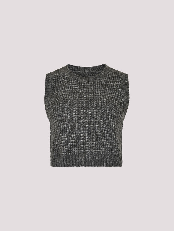 Cropped Waffle Knitted Vest Top, Grey, large