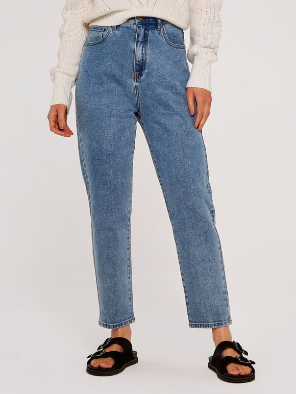 High Waisted Mom Jeans, Blue, large