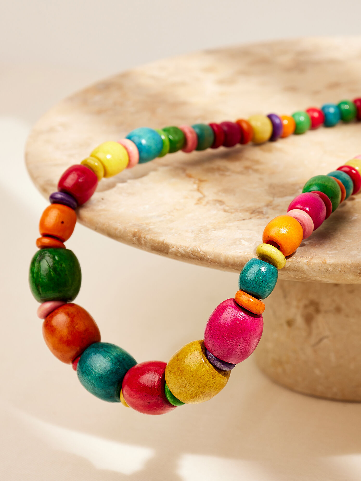 Coloured wooden bead necklace discount