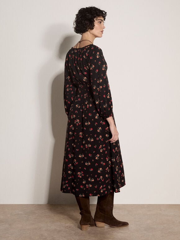 Floral Midi Dress, Black, large