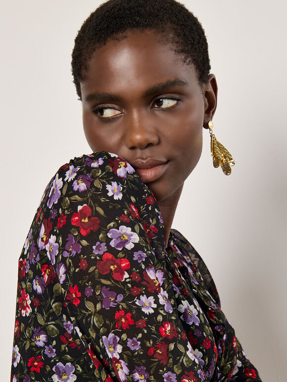 24K Gold Plated Leaf Drop Earrings, Gold, large