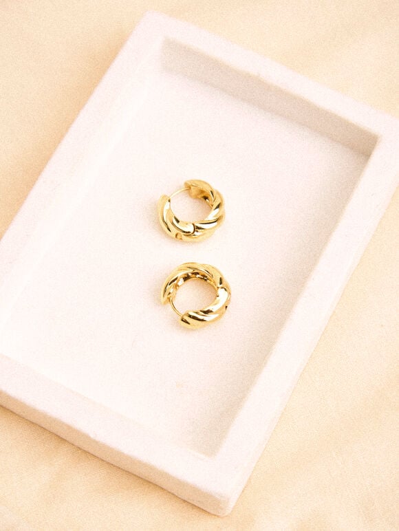 24K Gold Plated Twisted Hoop Earrings, Gold, large