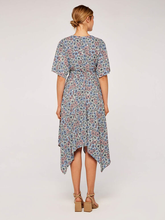 Floral Smock Dress, Blue, large