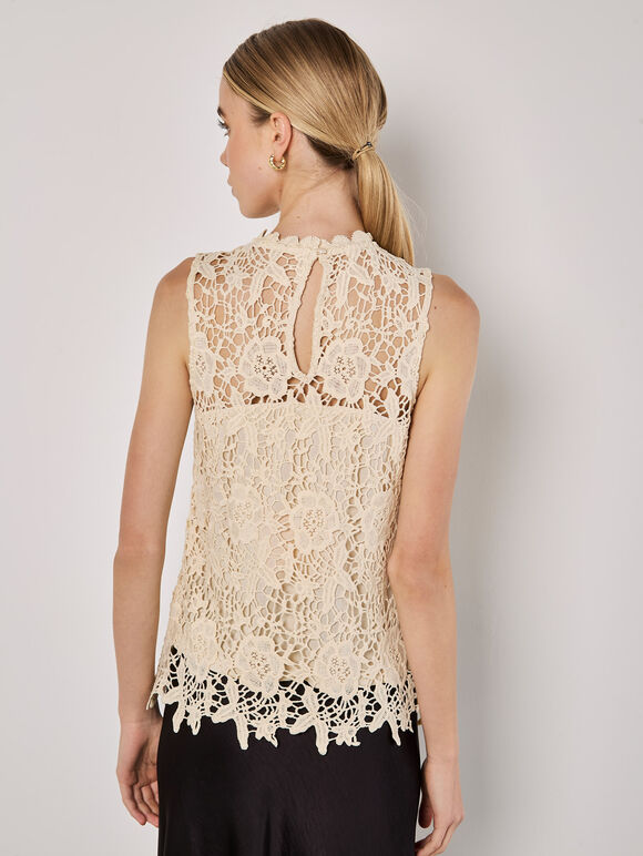 Guipure Floral Lace Top, Cream, large