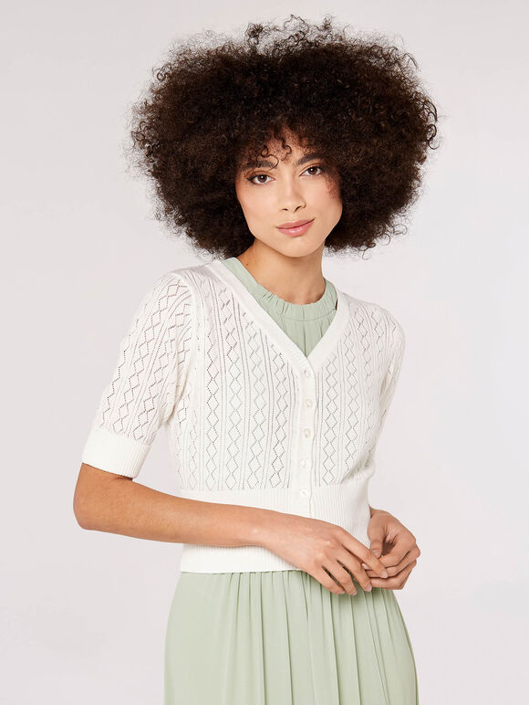 Pointelle Shrug, Cream, large