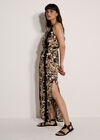 Tropical Leaf Halter Neck Maxi Dress, Black, large