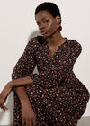 Ditsy Floral Crepe Midi Dress, Black, large