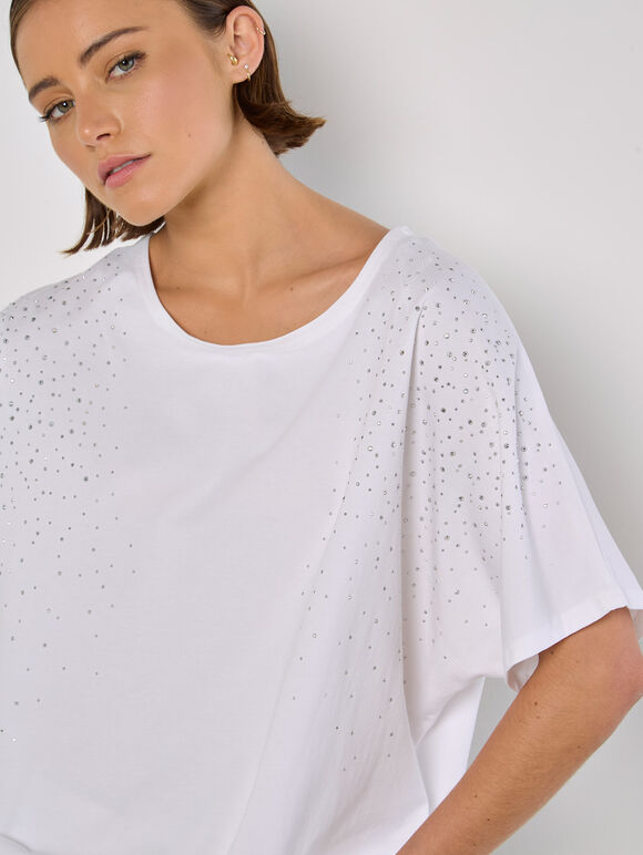 Sparkle Stud Oversized T-Shirt, White, large