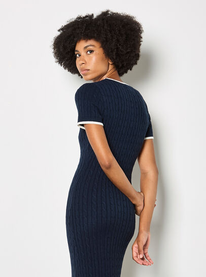 Cable Knit Contrast Trim Midi Dress