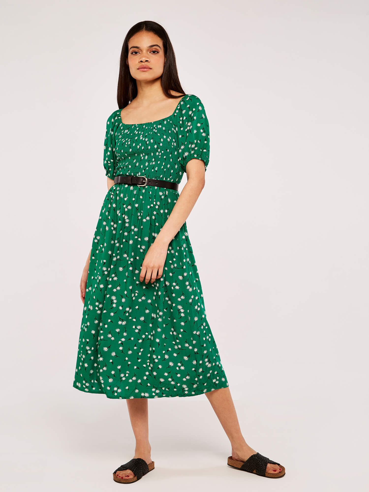 Floral Puff Sleeve Dress Apricot Clothing