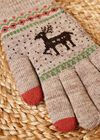 Gants tricotés Fair Isle de renne, gris, grand