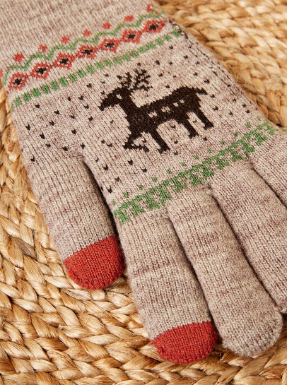 Reindeer Fair Isle Knitted Gloves