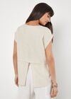 Linen Blend Split Back Oversized Top, Stone, large