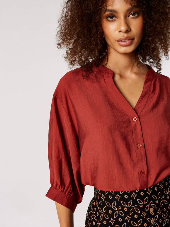 Textured High-Low Shirt, Rust, large