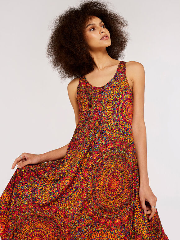 Moroccan Mandala Midi  Dress, Red, large