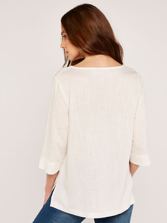 Triple Button Asymmetric Top, Cream, large